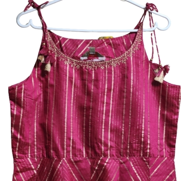 Anouk sleeveless cotton golden stripes midi dress color fushia size medium/large - Picture 3 of 5